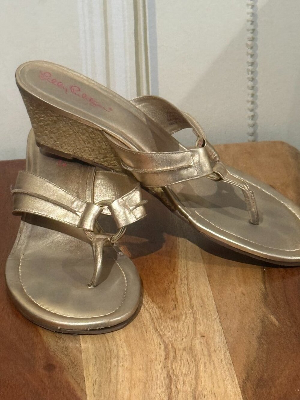 Lilly Pulitzer McKim Wedge Sandals in gold metallic leather 9.5